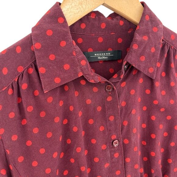 MaxMara burgundy and pink silk polka dot button shirt size 4 - Picture 3 of 7